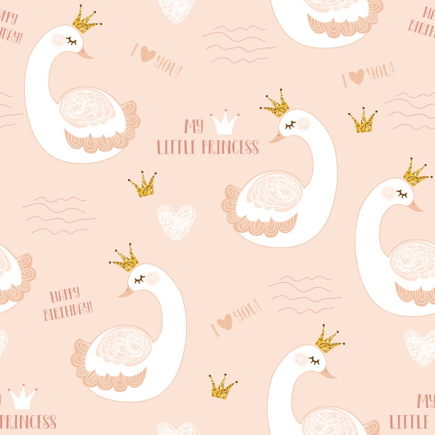 小天鹅公主矢量插图无缝模式图片下载