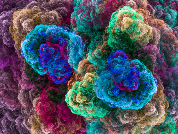 多色高分辨率分形背景，提醒鲜花或羊毛质地从上面看。图片下载