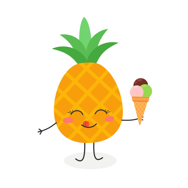 可爱的卡通菠萝配冰淇淋图片下载