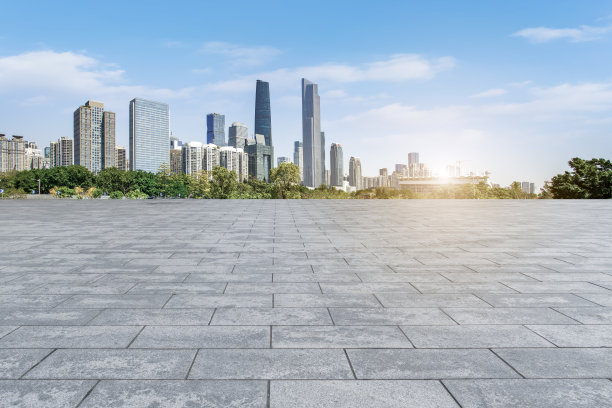 空荡荡的方形地砖和广州的现代建筑图片下载