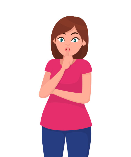 年轻女子要求沉默。请安静!保持安静。嘘!矢量插图卡通风格。图片下载