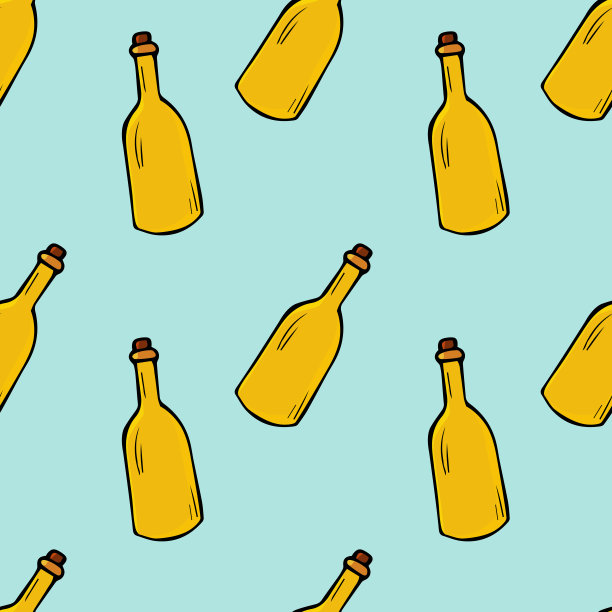 瓶无缝模式。手绘插图。明亮的卡通插图卡片设计，织物和墙纸。图片下载