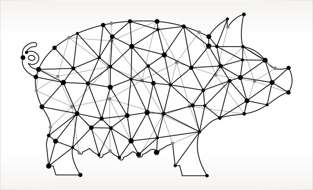 猪三角形节点黑白图案图片下载