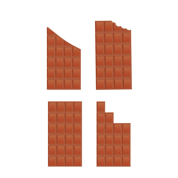 一套巧克力棒，整块的，碎的，咬过的，切片的。图片下载