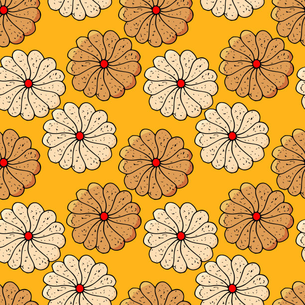 饼干无缝模式。手绘插图。明亮的卡通插图儿童贺卡设计，菜单，织物和墙纸。图片下载