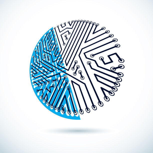 矢量技术cpu设计与圆形微处理器方案。计算机电路板，数字元件。图片下载
