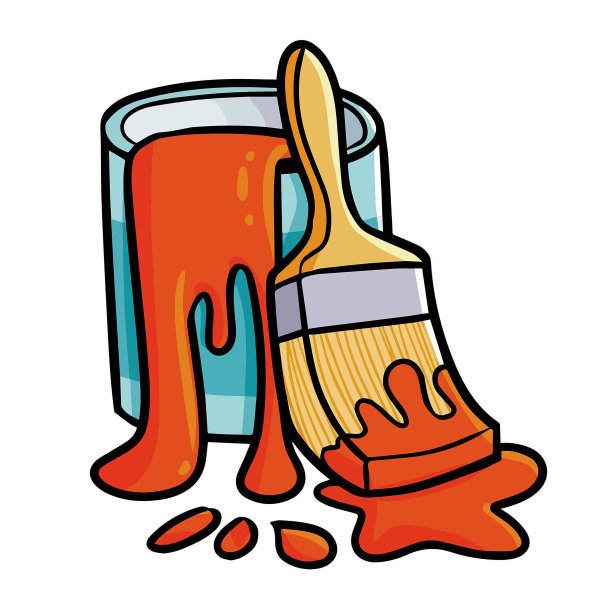 红色油漆刷，可在卡通风格图片下载