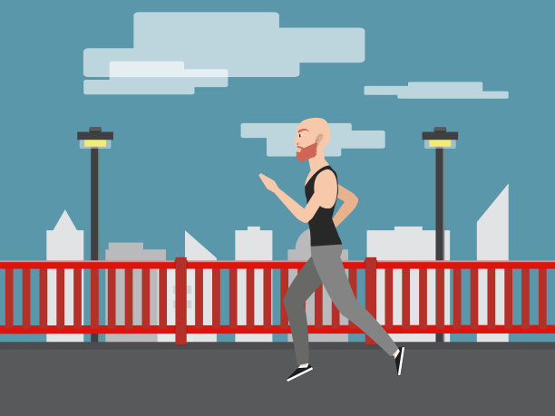 一个健壮的年轻人在城市里奔跑。图片下载