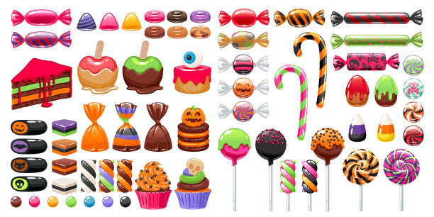万圣节糖果套装。糖果和零食。图片下载