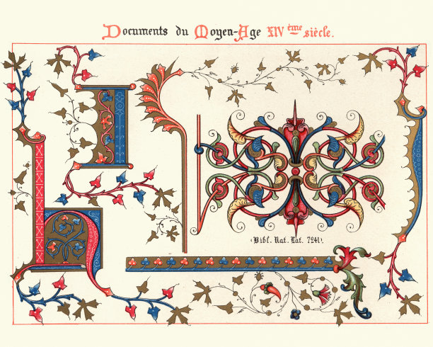 十四世纪的中世纪装饰艺术插图图片下载