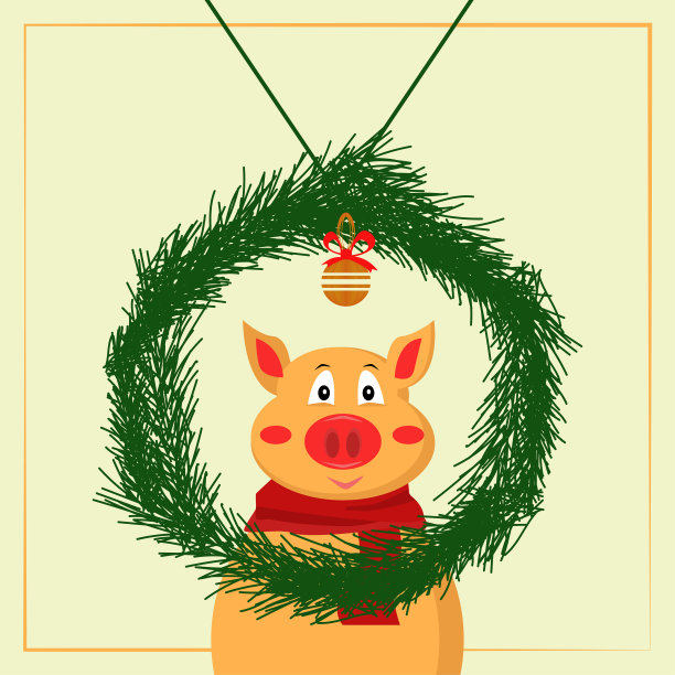 绿色的圣诞花环与球。图片下载