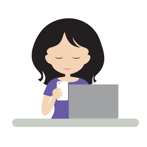 年轻的女经理坐在桌子上，手提电脑和手机，工作孤立的矢量在白色的背景图片下载