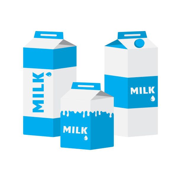 彩色牛奶盒包装。矢量图图片下载