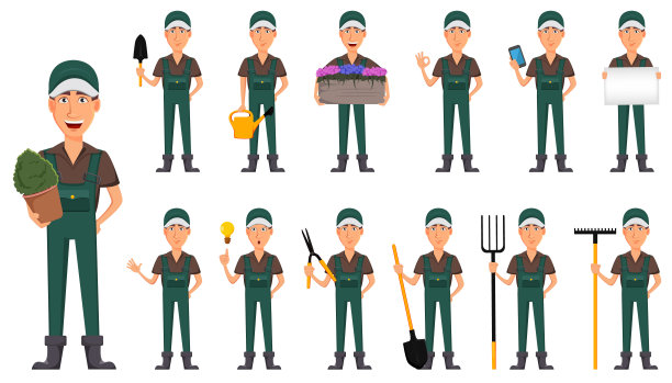 园丁，穿着制服的卡通人物图片下载