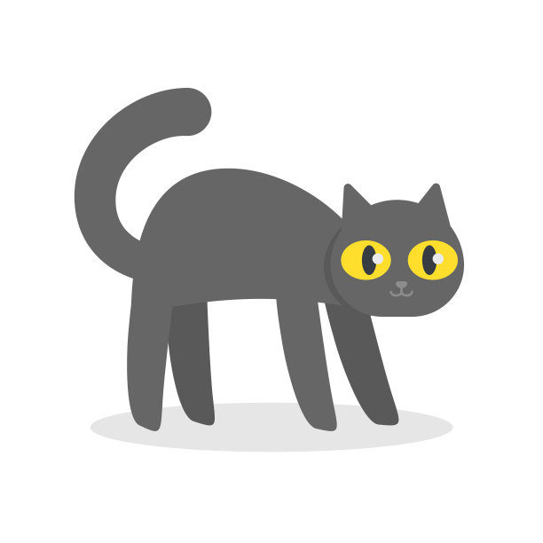 快乐小猫黑猫，万圣节，卡通平面风格矢量插画。图片下载