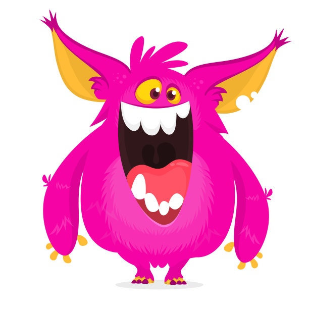 可爱的粉红色和角的卡通怪物。图片下载
