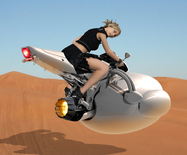 在沙漠上驾驶喷气式摩托车和漂亮女人图片下载