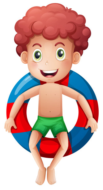 一个男孩在充气环上图片下载