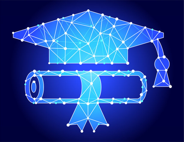 文凭和帽子蓝色三角形节点向量模式图片下载