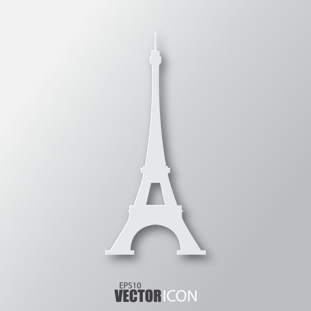 埃菲尔铁塔图标在白色风格与阴影孤立在灰色背景。图片下载