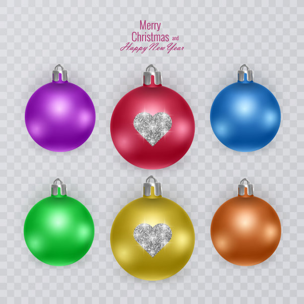 彩色圣诞球透明的背景，矢量圣诞装饰图片下载