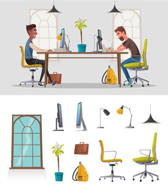 有趣的商业人物在工作。卡通矢量图图片下载