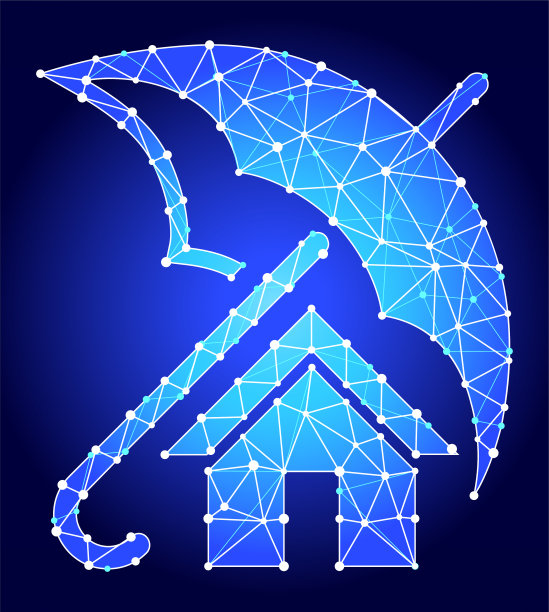 家庭保险蓝三角节点矢量模式图片下载