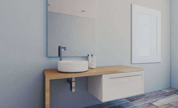 宽敞的浴室在灰色调与加热地板，独立式浴缸。3 d渲染…空白的画。模型。图片下载