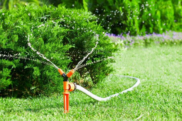 花园灌溉系统浇灌草坪图片下载