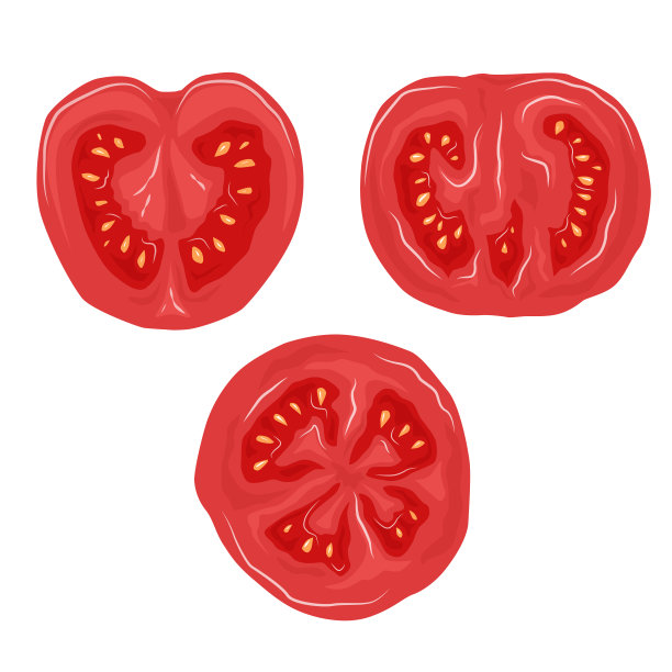 一套西红柿在切。矢量平面彩色插图。物体从背景中分离出来。图片下载