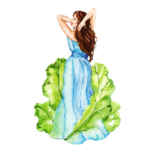 水彩手绘美丽年轻健康的女人插图图片下载