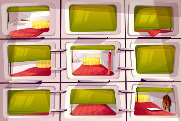 胶囊或豆荚酒店房间矢量插图图片下载