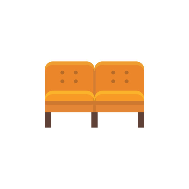 橙色的沙发上。矢量插图。沙发的平面图标。现代家居办公家具元素。前视图。图片下载