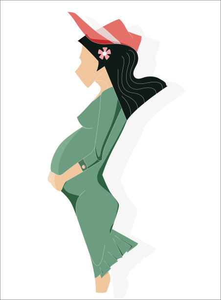 孕妇，简洁的线条风格矢量档，柔和的色彩设计。图片下载