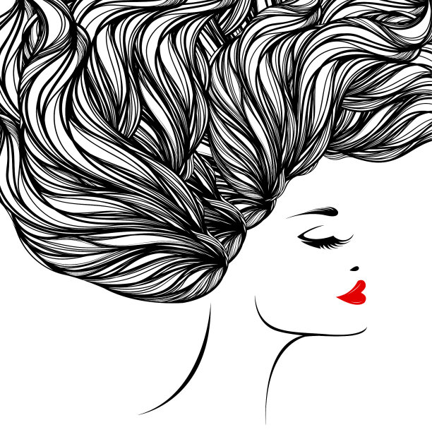 漂亮的女人，长长的卷发，优雅的妆容，涂着红色的口红图片下载