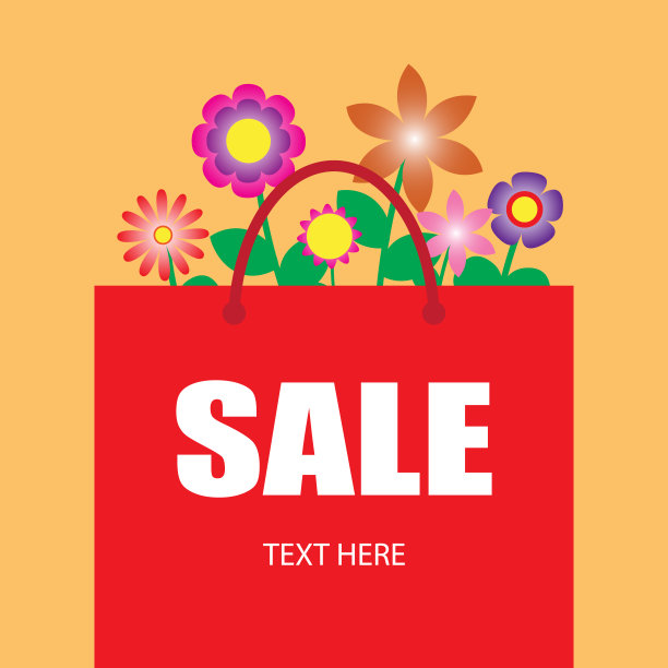 大减价购物袋和花的海报和广告背景图片下载