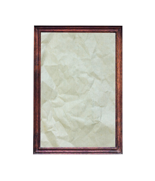 旧木框架与旧皱纸背景孤立在白色背景图片下载