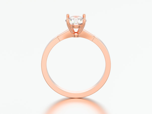 3D插图红玫瑰金传统单人订婚钻石戒指图片下载