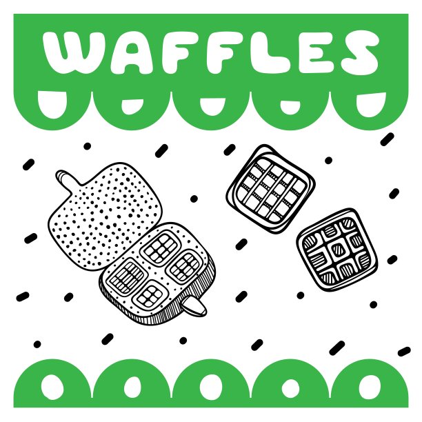 用华夫饼代替咖啡。素描的概念说明。食物的传单。图片下载