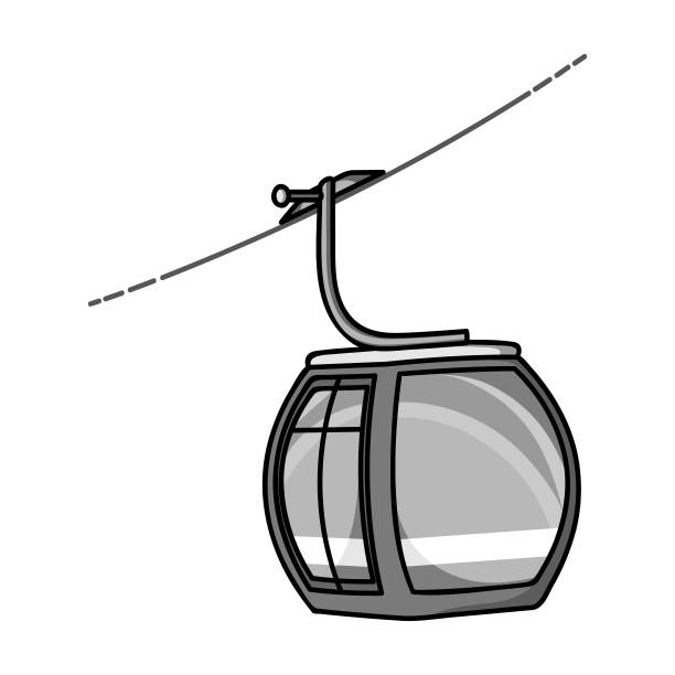 索道图标在单色风格孤立的白色背景。滑雪胜地符号股票矢量插图。图片下载