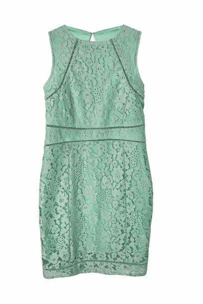 绿色蕾丝连衣裙孤立的白色背景图片下载