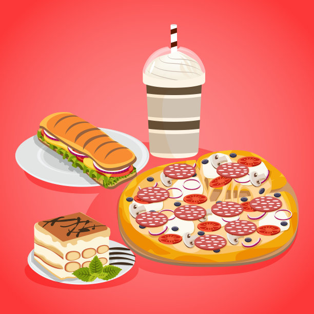 快餐概念卡通风格的披萨图片下载