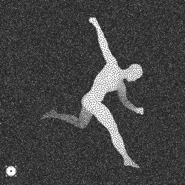 足球运动员。3D模型的人。黑白颗粒点状设计。点画矢量插图。图片下载