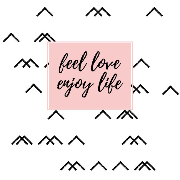 感受爱享受生活励志格言贺卡。矢量手写体与粉色水彩抽象绘制背景。图片下载