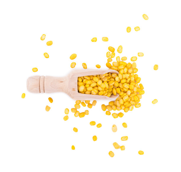 去皮的绿豆在木勺孤立在白色的背景图片下载