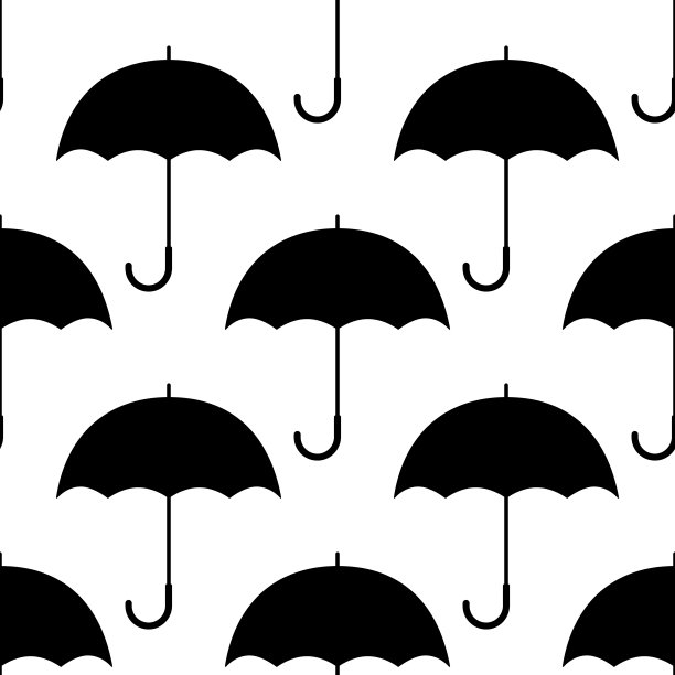 黑白简单的雨伞剪影，无缝图案，矢量图片下载