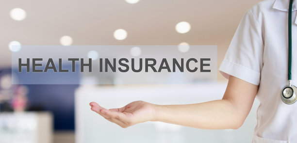 女医生显示健康保险文本模糊病房背景保健概念图片下载