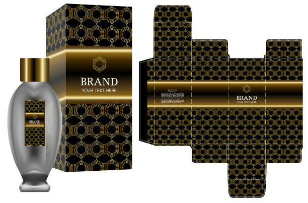 包装设计，化妆品容器的标签与豪华盒模板和模型盒。说明向量。图片下载