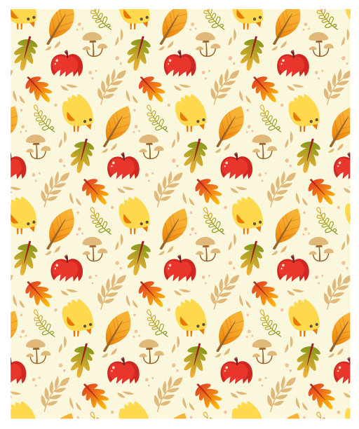 无缝矢量秋天图案与树叶，苹果和雏鸡。图片下载