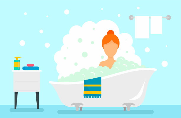 女人洗澡概念背景，平铺风格图片下载